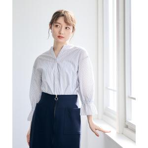 ブラウス シャツ ラメストライプキャンディスリーブシャツブラウス レディース