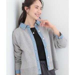 カーディガン デニム切替でこなれ顔 金ボタン ニットカーディガン レディース