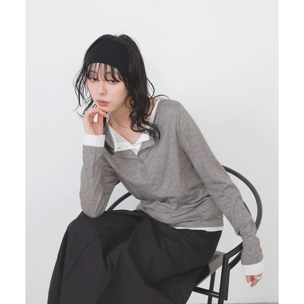 tシャツ バイカラーヘンリーネックプルオーバー レディース