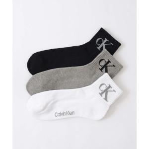 靴下 「3足セット」Calvin Klein メンズ レディース 抗菌防臭 足底パイル ビッグロゴ ショートソックス 92572506