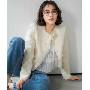 ジャケット ノーカラージャケット ツイードジャケット レディース