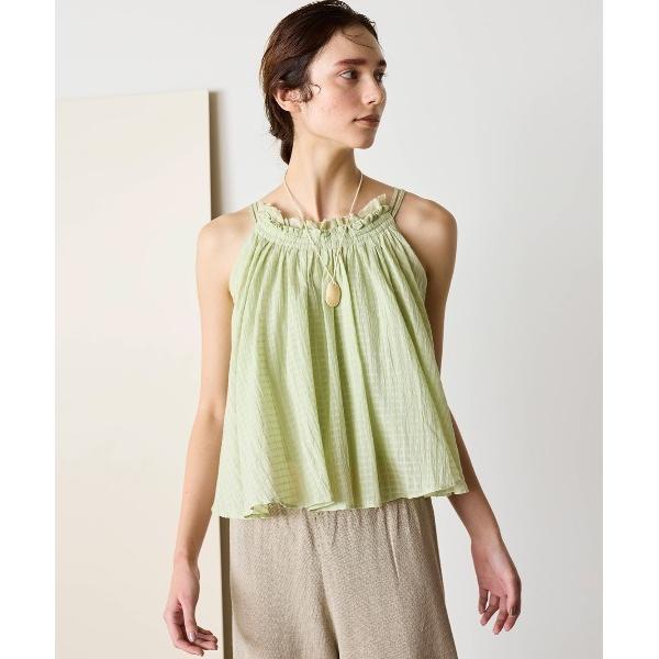 キャミソール natural dye Sheer Cotton Check gather camis...