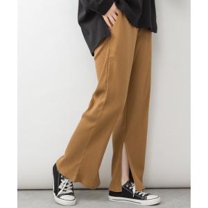 パンツ M-4L スリット入りリブパンツ レディース