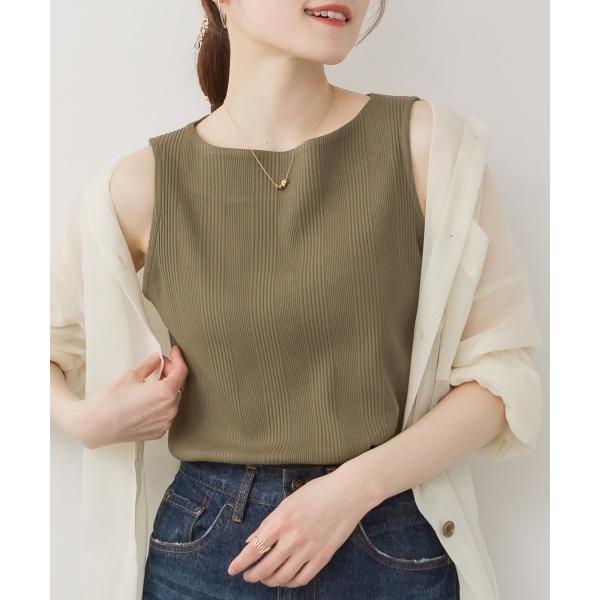 タンクトップ ノースリーブ M-5L ボートネック ランダムリブタンクトップ 夏服 レディース