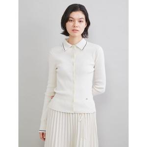 カーディガン ポロ衿リブニットカーディガン レディース