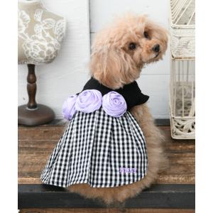犬 服 ANNA SUI/バラコサージュギンガムチェックワンピ