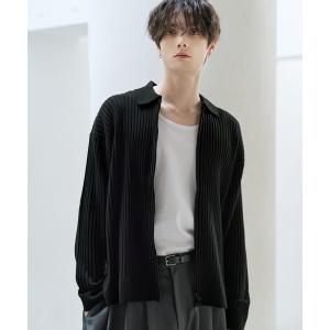 カーディガン 抗ピリング リブ編みジップニットポロカーディガン メンズ レディース