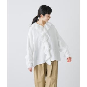 ブラウス シャツ リネンフリルカラーシャツ レディース