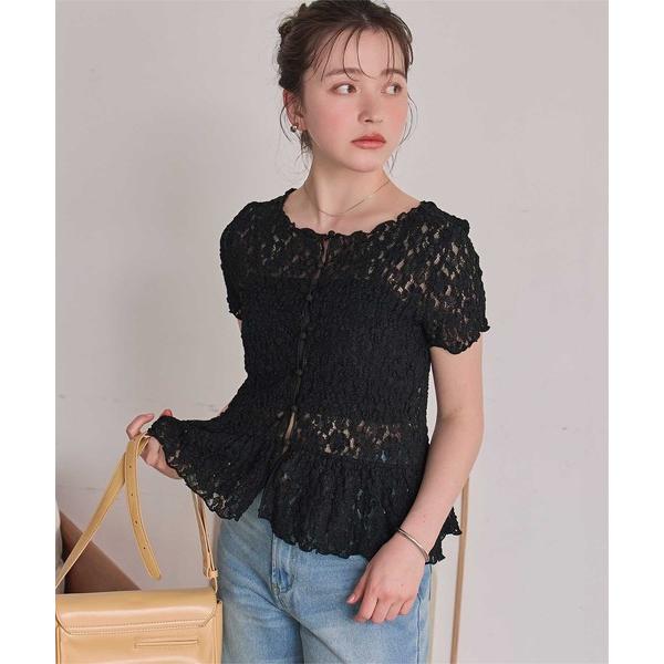 tシャツ 裾フリルレーストップス レディース
