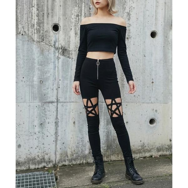 パンツ ストレッチクレイジーカットロックレギンス レディース