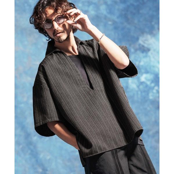 シャツ mhs2527-コットンリネンディープスキッパージャガードシャツ(JIH-R1169) メン...