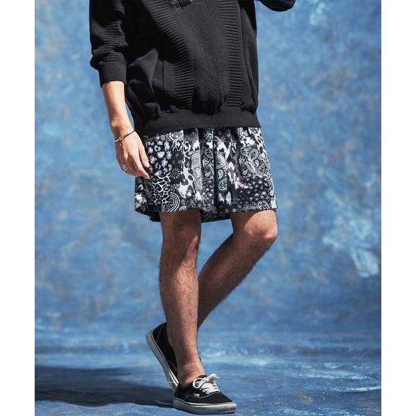 パンツ mp14622-ペイズリー×レオパードパッチワークプリントポンチショートパンツ(JIH-R1...
