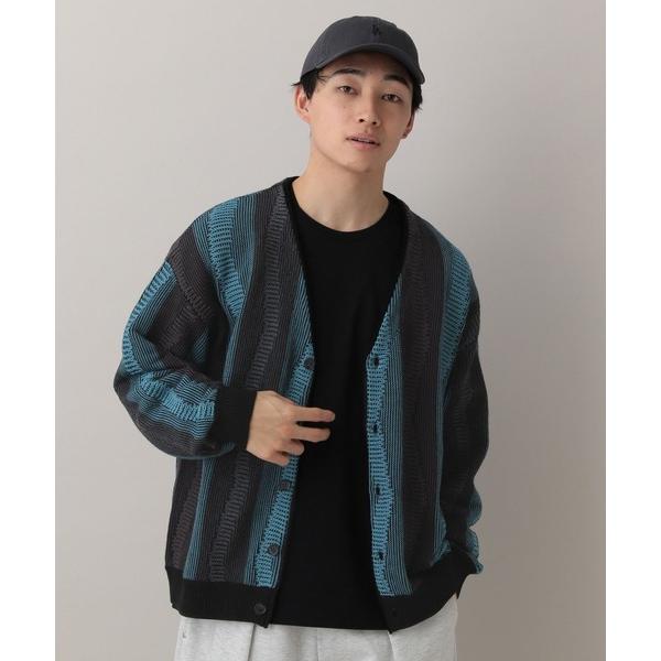 カーディガン Wave Stripe Pattern Knit Cardigan/レトロ柄ジャガード...