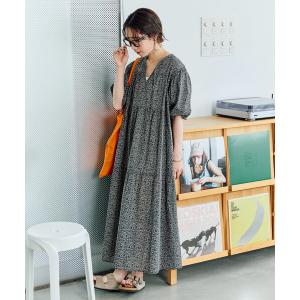 ワンピース 限定展開　インド 2トーン 花柄 半袖 スキッパー ワンピース
