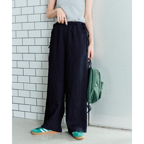 ワイドパンツ パンツ 限定展開　ポコポコウェーブ サイドリボン イージーパンツ レディース