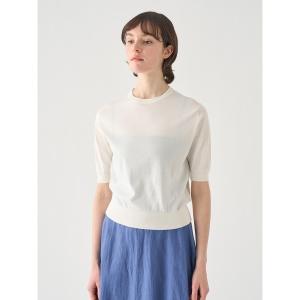 ニット セーター コットンスカラップ半袖ニットプルオーバー レディース