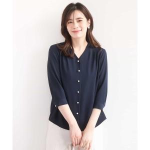 ブラウス シャツ サテンジョーゼットVネックブラウス/接触冷感/UVカット/洗える/WEB限定サイズあり レディース