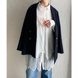 ブラウス シャツ 長袖 裾レースドッキング ロングシャツ ブラウス レディース