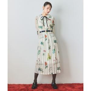 ワンピース シアーフラワープリーツロングワンピース