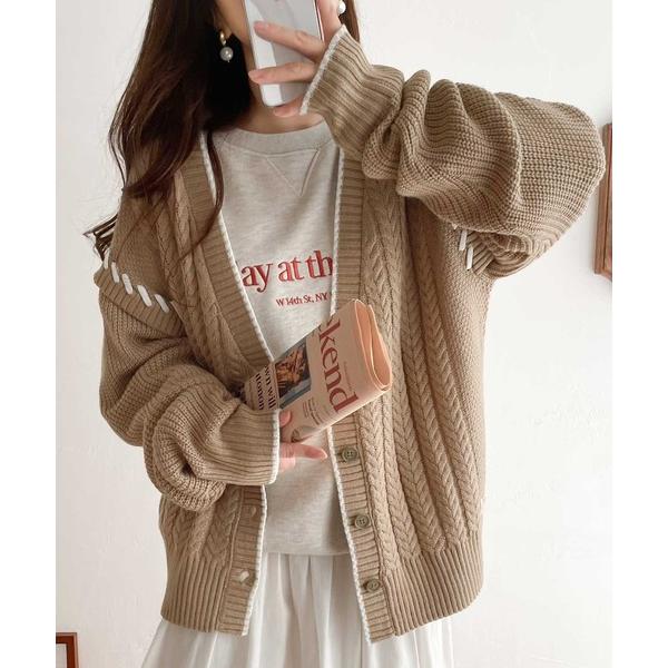 「Java」 ニットカーディガン X-LARGE モカ レディース