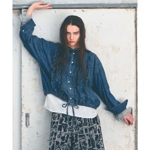 ブラウス シャツ ライトオンスデニムドロストフリルシャツ レディース