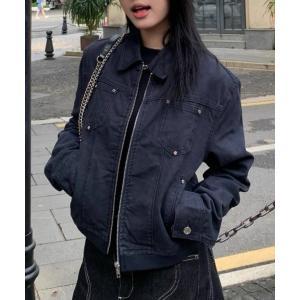 コート アウター デニムライク　ジップアップジャケット レディース