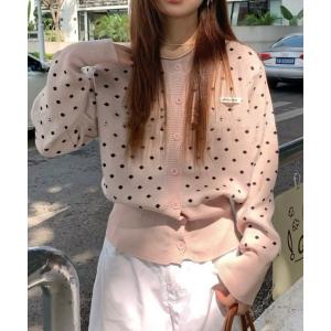 ニット セーター ドット柄 ニットカーディガン風トップス レディース