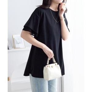 tシャツ 半袖 「サラっと快適×体型カバー」袖口シフォンフレアスリーブＴシャツチュニック「接触冷感」 レディース