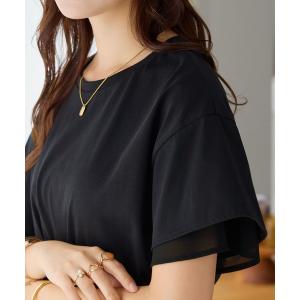 tシャツ 半袖 1枚マスト！袖口シフォンフレアスリーブTシャツ「接触冷感」 レディース