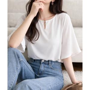 ブラウス シャツ パールデザイン５分袖Ｔシャツブラウス レディース