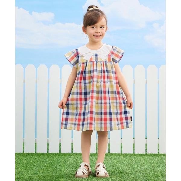 ワンピース 半袖リボン襟ワンピース（チェック） キッズ 子供服 女の子
