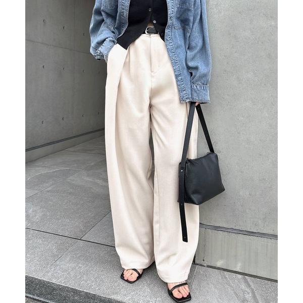 ワイドパンツ スラックス パンツ ツイルディープタックコクーンパンツ レディース