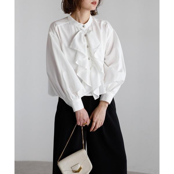 ブラウス シャツ ダンガリーフリルシャツ レディース