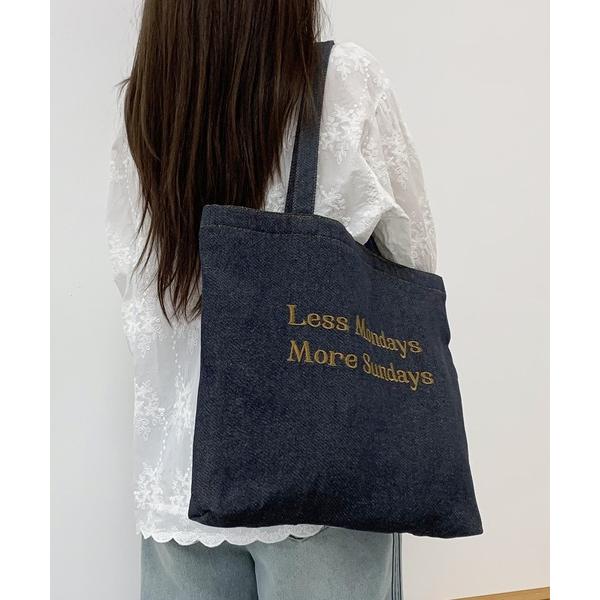 ショルダーバッグ バッグ ロゴ刺繍デニムトートバッグ レディース