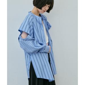 ブラウス シャツ セパレートスリーブストライプオーバーシャツ レディース