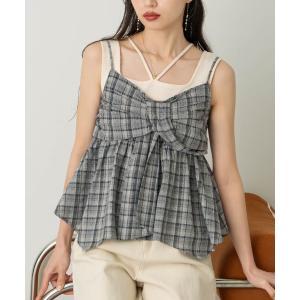 キャミソール チェックリボンキャミチュニック