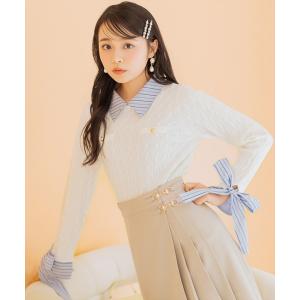 ニット セーター リボンカフスドッキングケーブルニット レディース