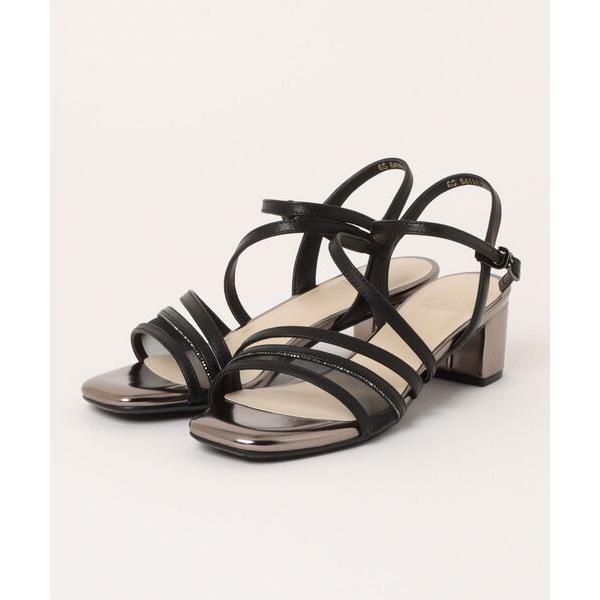 サンダル ラインストーン付きチュールストラップサンダル レディース