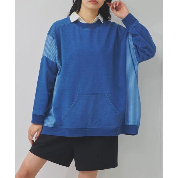 トレーナー スウェット インディゴ裏毛　サイド切替えビッグプルオーバー レディース