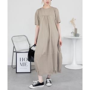 ワンピース 半袖 M-5L ハーフスリーブ バルーンロングワンピース