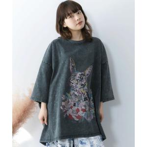 トレーナー スウェット ScoLar(スカラー) パッチワークウサギ柄ヴィンテージ風プルオーバー レディース