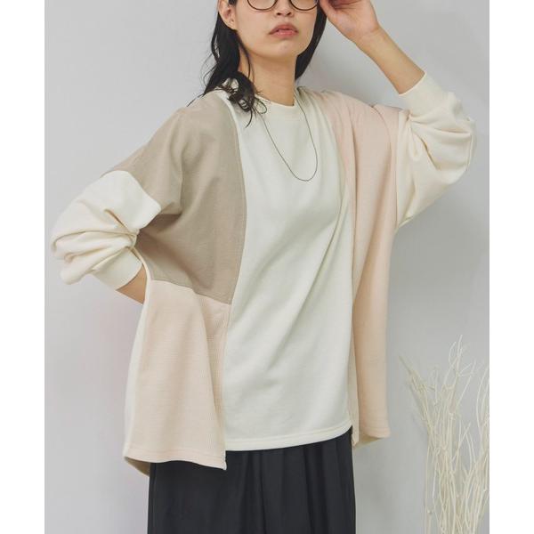 トレーナー スウェット TC裏毛　ワッフル切替えチュニックプルオーバー レディース