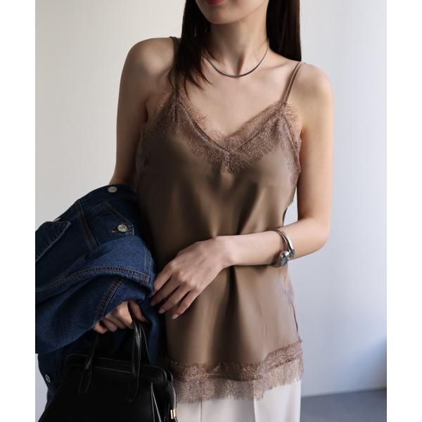 キャミソール レーストリムサテンキャミソール「動画あり」