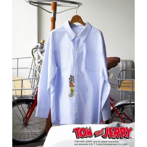 ブラウス シャツ 「TOM AND JERRY」ひょっこり刺しゅうオーバーサイズオックスシャツ レディース メンズ