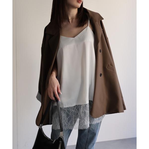 キャミソール レーストリムチュニック丈サテンキャミソール「動画あり」