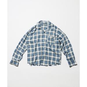 シャツ レーヨン アンカット フリンジ チェックシャツ メンズ