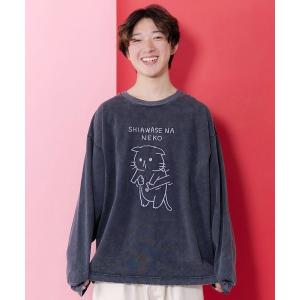 tシャツ 361104：正月太りネコ柄刺繍ヴィンテージ風プルオーバー レディース メンズ