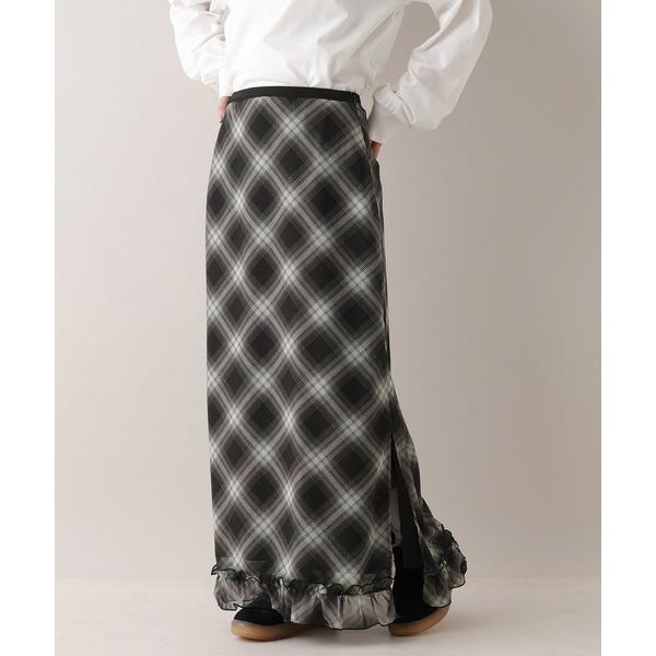 スカート サイドスリット/フリルシアーチェックスカート