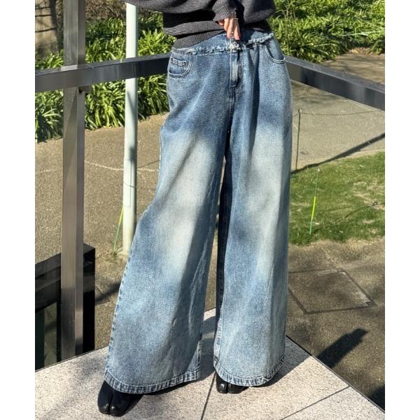 ジーンズ デニム デニムパンツ カットオフデニムワイドパンツ / ワイドシルエット 体型カバー レデ...