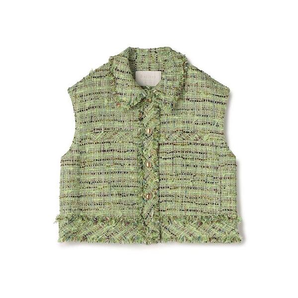 ベスト ジレ プレリーツイード ステンカラーショートジレ レディース